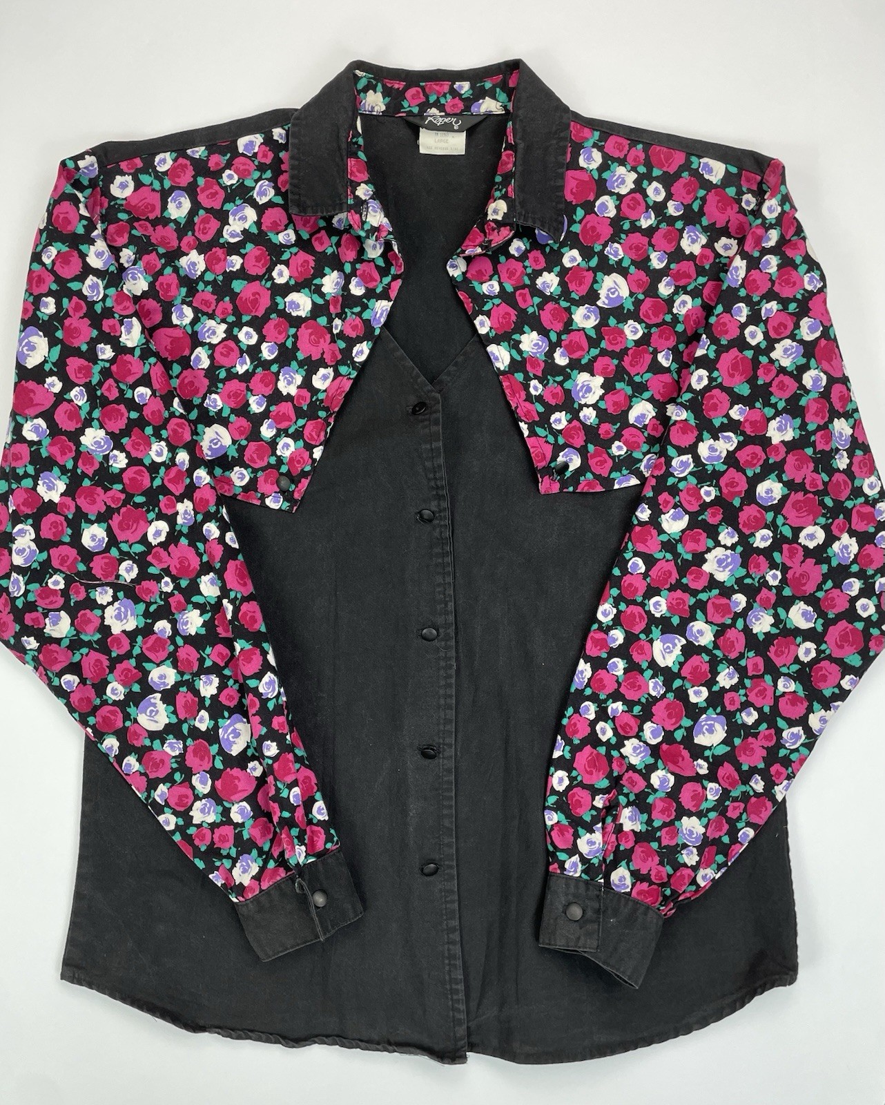 Vintage 90s Roper Western Yoke Button Up Shirt Floral Print Cowgirl Large Cotton