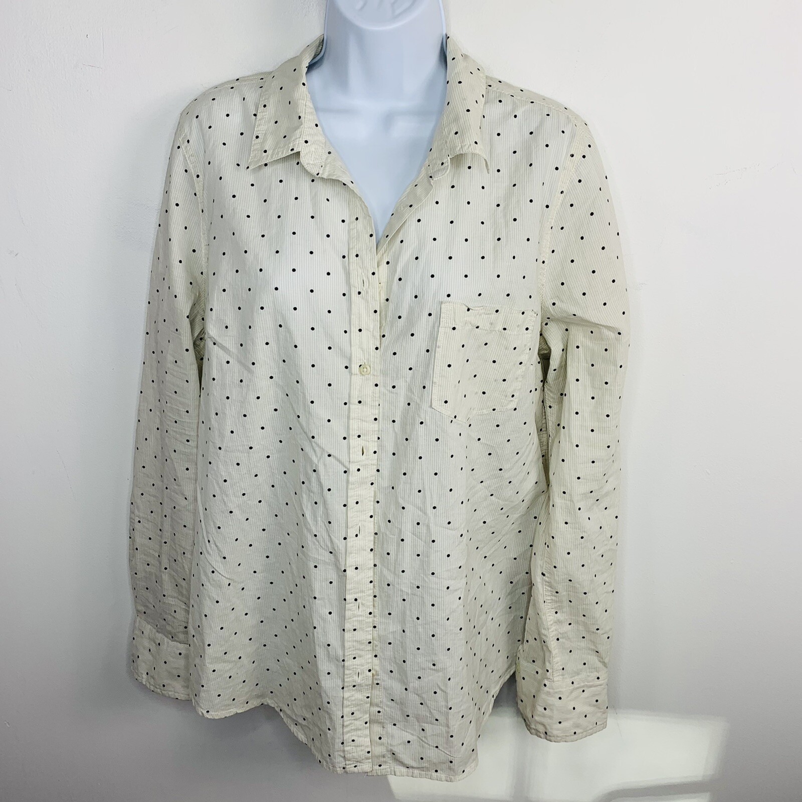 Merona Top sz XL White Black Polka Dots Light Academia Casual Workwear Classic