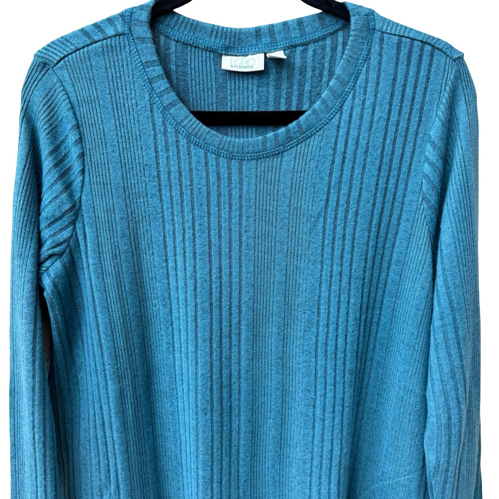 LOGO Lounge Lori Goldstein Teal Ribbed Knit Layering Minimalist Pocket Top M NEW