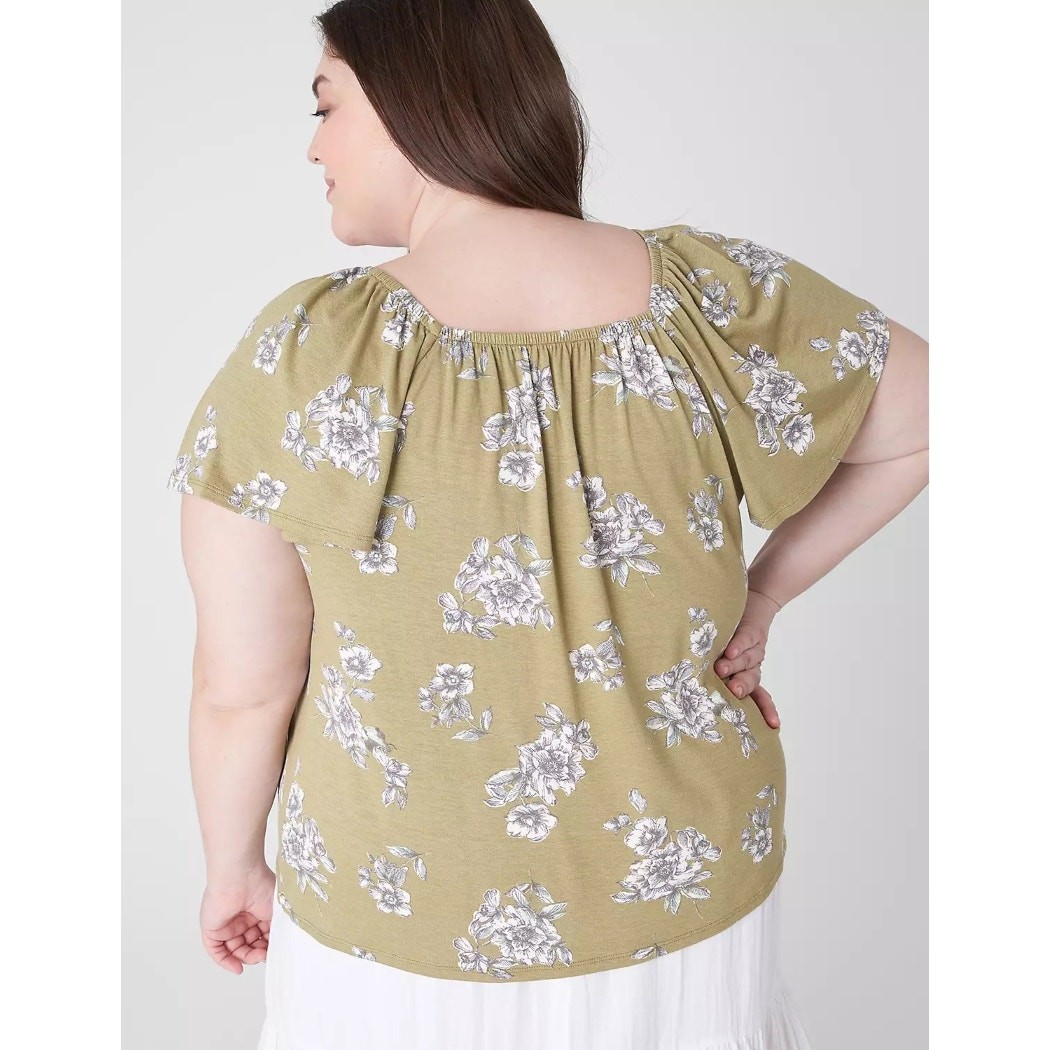 Lane Bryant Flutter Sleeve Top Womens 22/24 Femme Floral Square-Neck Knit 2X