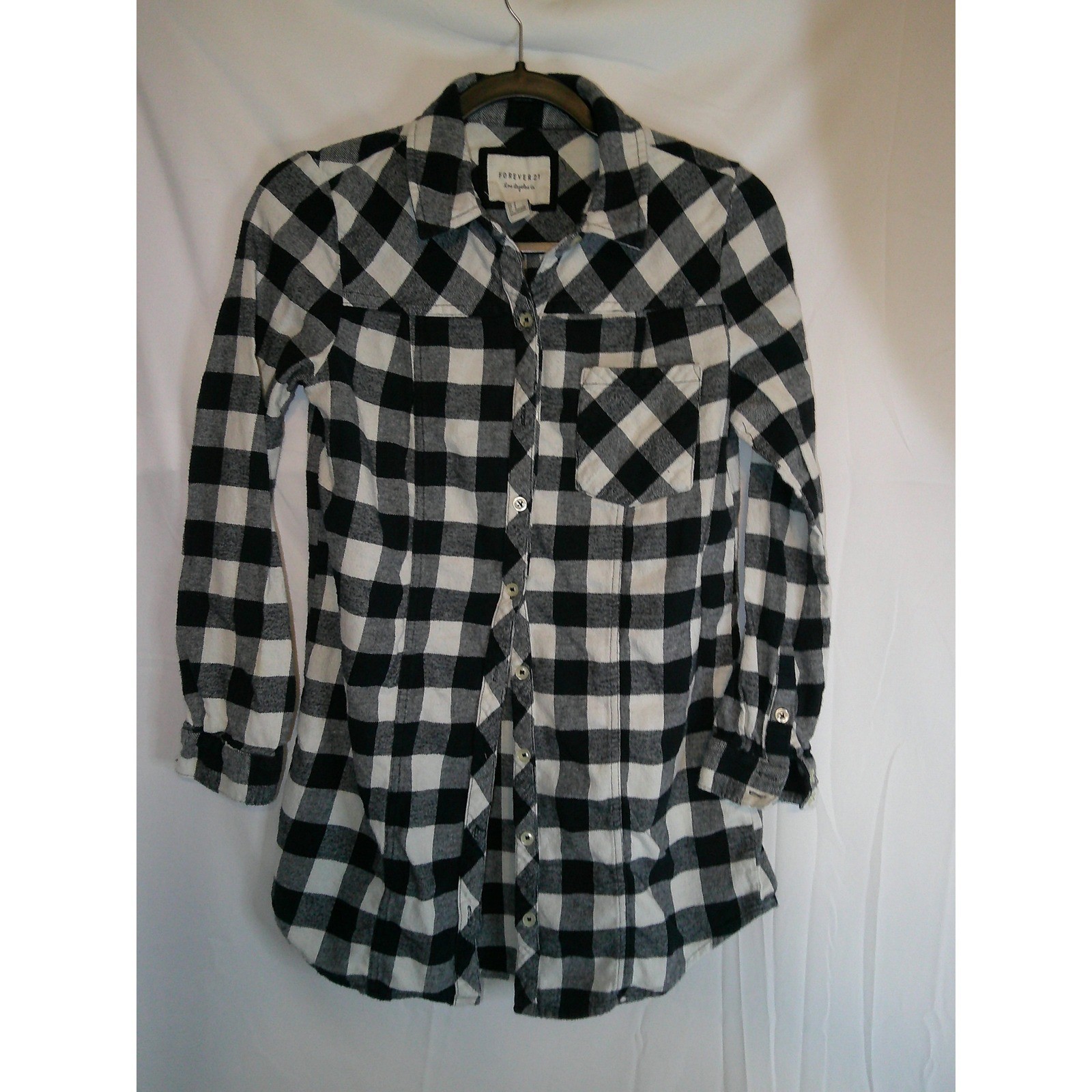 Forever 21 Black White Buffalo Plaid Flannel Long Sleeve Shirt Dress Small