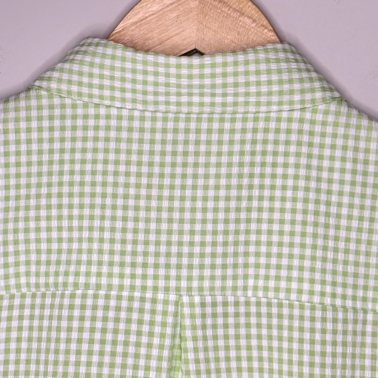 Sleeveless Shirt Small Lime White Plaid Tank Picnic Travel Comfort Beachy