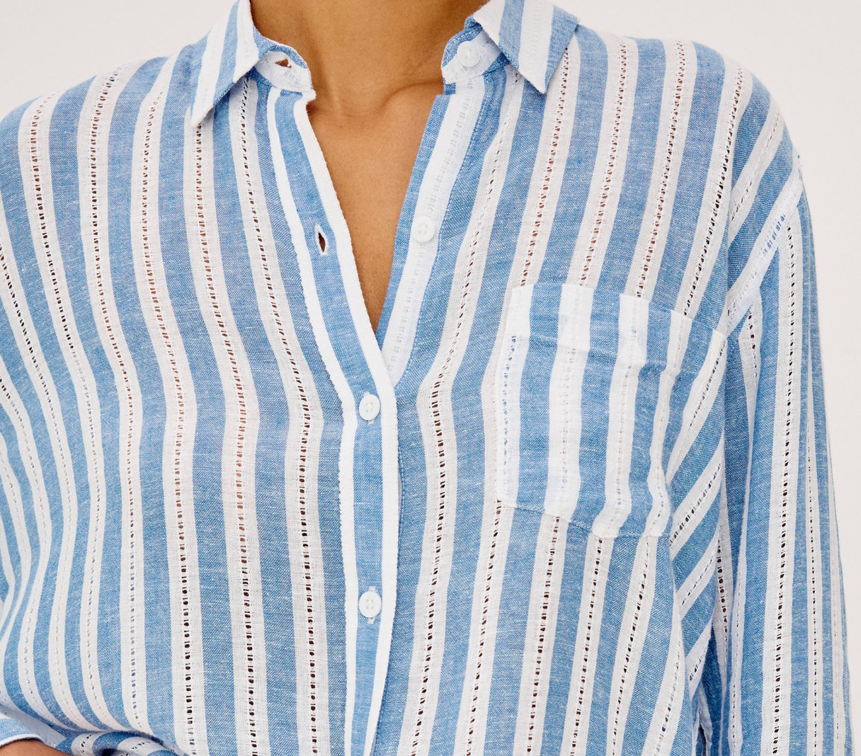 Rails Blue White Stripe Linen Blend Button Front Charli Shirt women Size M