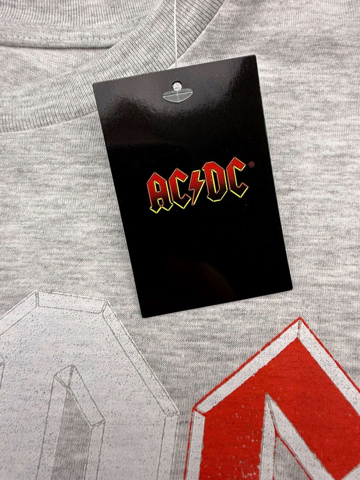 NWT AC/DC Graphic T Shirt Womens XL Gray Cropped Boxy Rhinestone Lightning Bolt