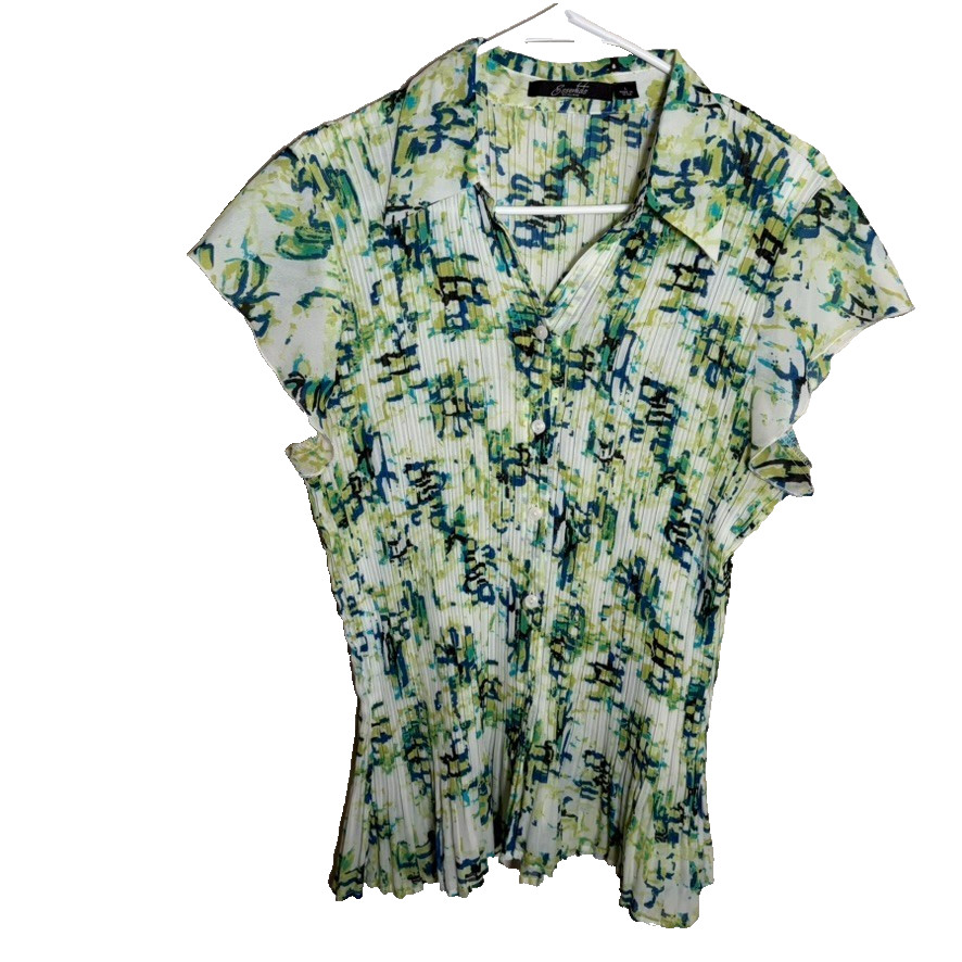 Essentials By Milano Blouse Women’s Large Colorful Short Sleeve Collar Button Up