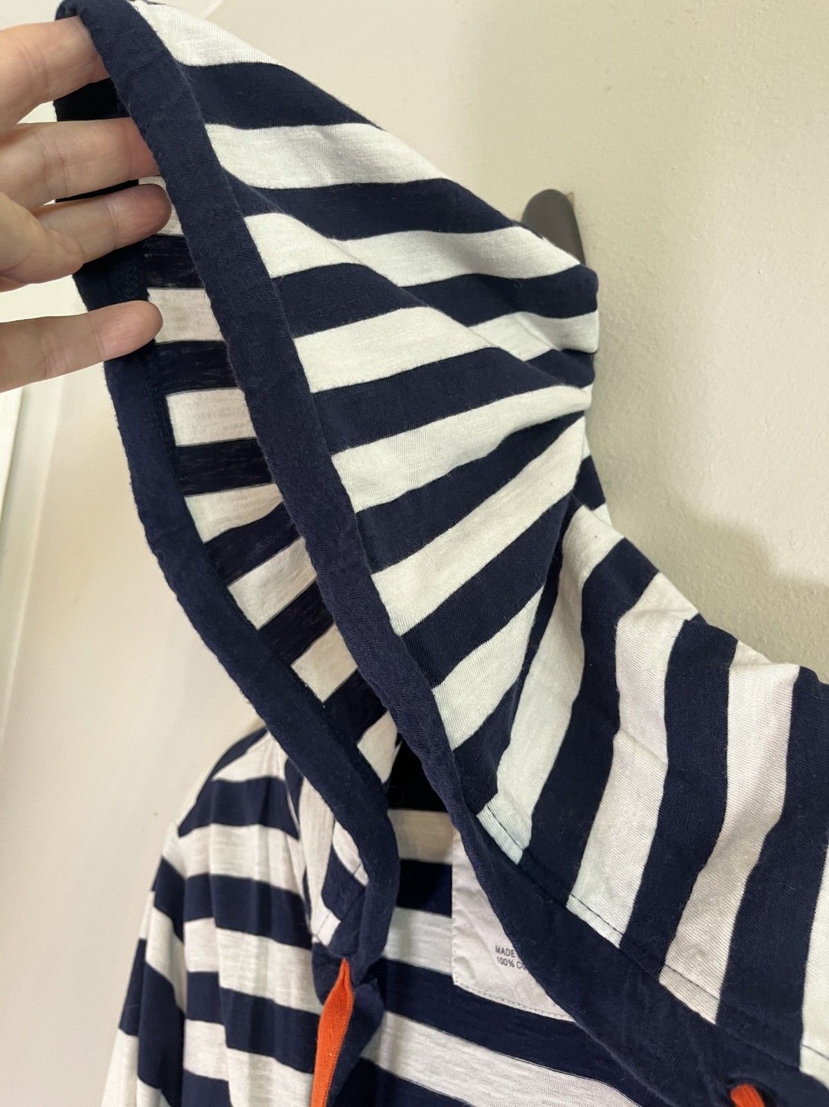 Coastal Striped Hood Top Blue M Nautical Preppy Resort Classic Chic Retro 90s