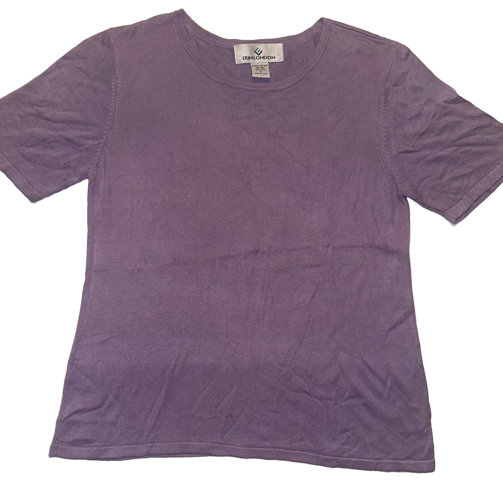 Vintage Erin London Silk Rayon Knit Top Tee M Lavender Pastel 90s Short Sleeve