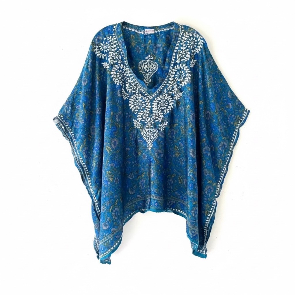 Sevya Handmade Floral Boho Embroidered Tunic Top OS One Size S,M,L