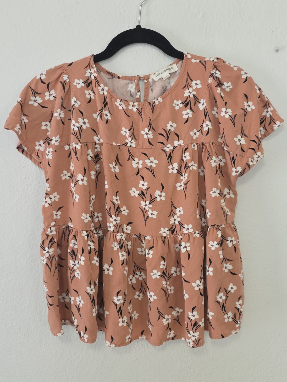 Mod Boutique Babydoll Top Dusty Rose Floral Pattern Relaxed Fit Women Size Med.