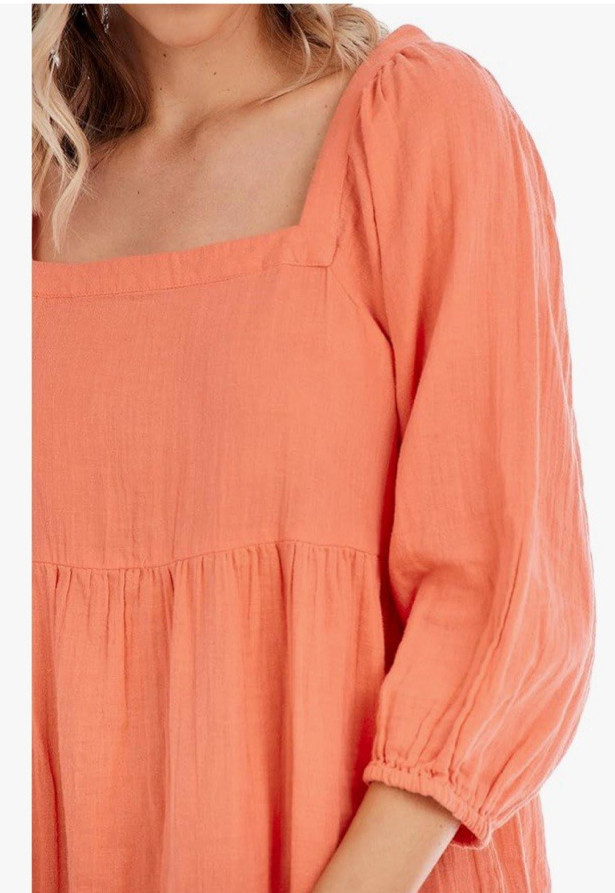 Mud Pie Sydney 100% Cotton Breathable Gauze Top Size S Orange Loose Flowy
