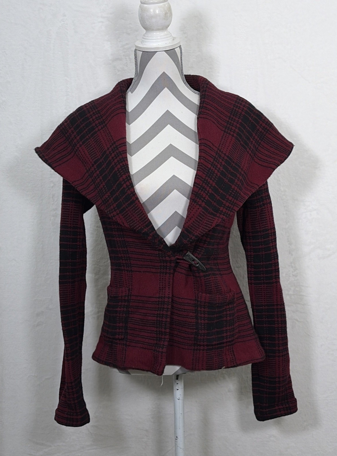 Ralph Lauren Rugby Shawl Collar Cardigan Jacket 2000s Maroon & Black Small Chrty