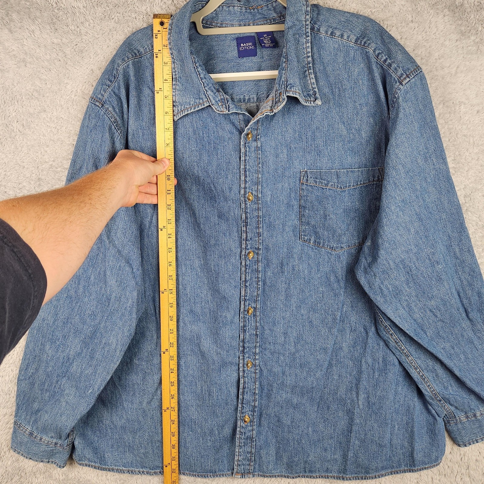 Vintage Basic Editions Shirt Womens Big 3X Blue Denim Button Western Workwear
