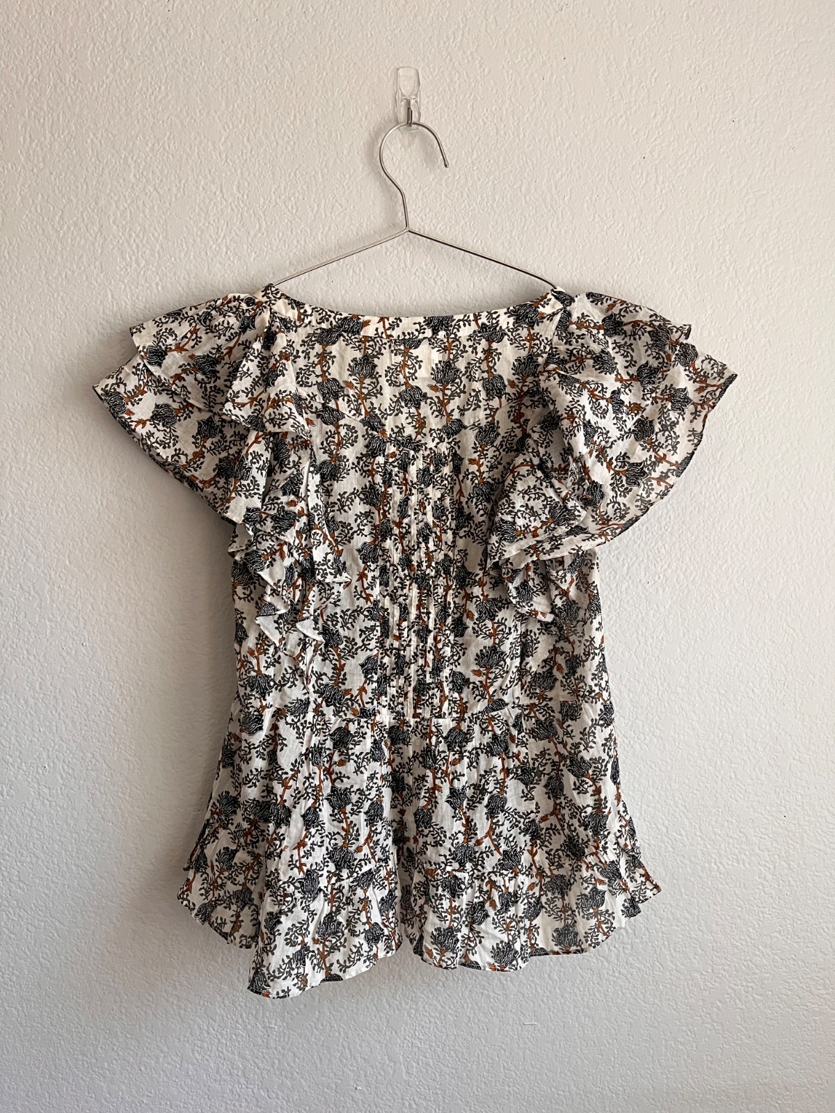 Isabel Marant ETOILE Madrana Ruffled Top in Floral Khaki Size FR 36/SMALL