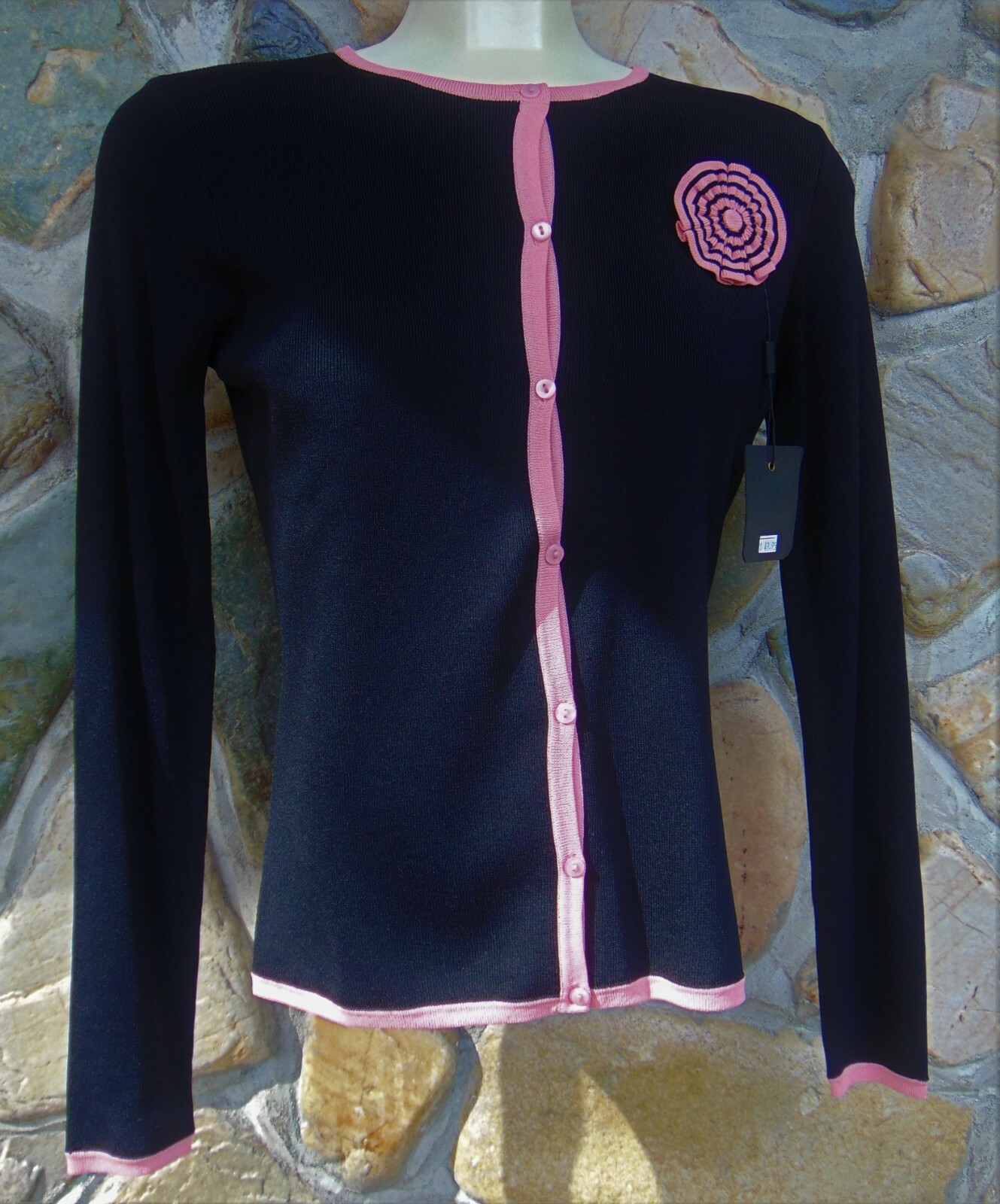 “FINITY” ~ NWT ~ WOMEN’S FORMAL SWEATER ~ RAYON/NYLON ~ SIZE S ~ BLACK/PINK