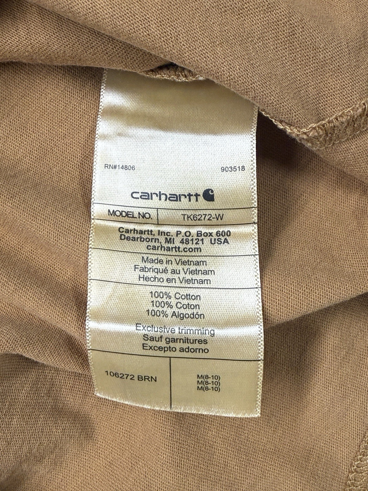 Carhartt T-Shirt Woman’s Medium (8-10) Brown Relaxed Fit Lightweight Pre-Shrunk
