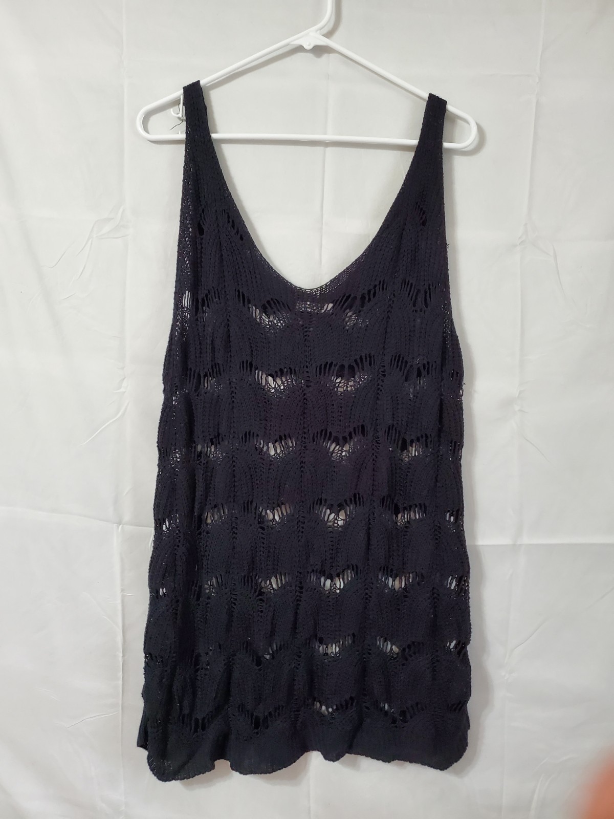 Aolro Tunic Cover Blouse Sleeveless Women’s Medium Black Tank Open Knit Crochet
