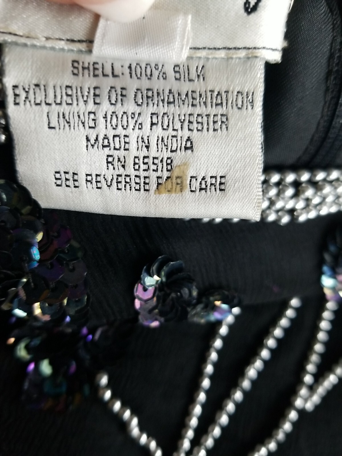 STENAY Women’s Short Sleeve Beaded w/ Sequins Black Silk Blouse Size S