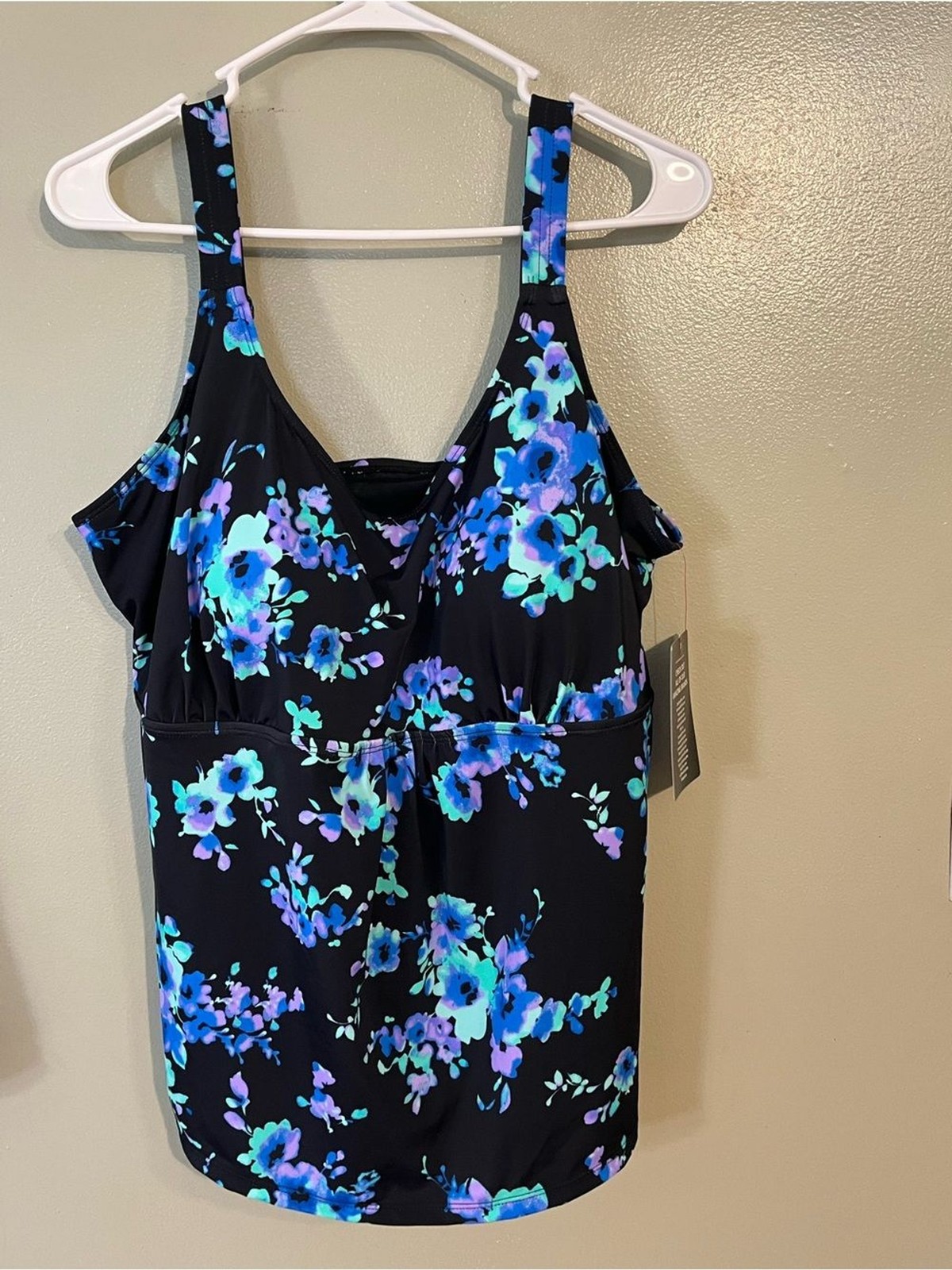 Swimsuit For All Womens Tankini Swim Top Blue Floral Size 20 NWT