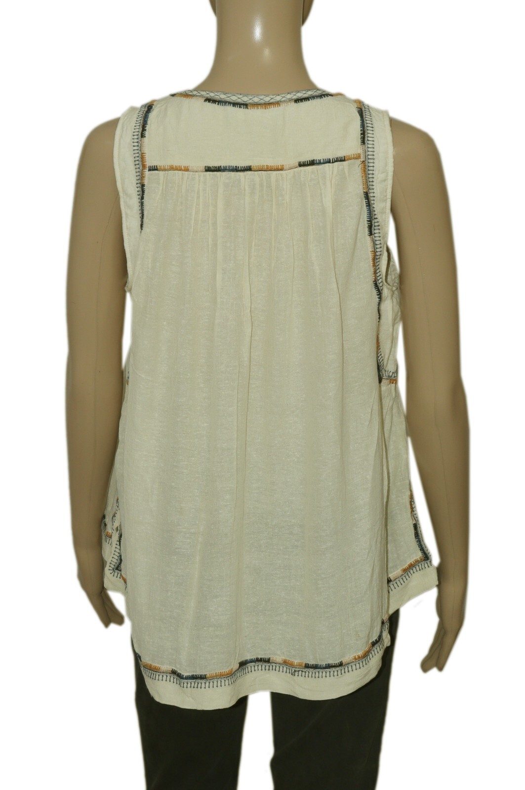 Isabel Marant Etoile Border Embroidered Sleeveless Cream Silk Blouse Top S 36