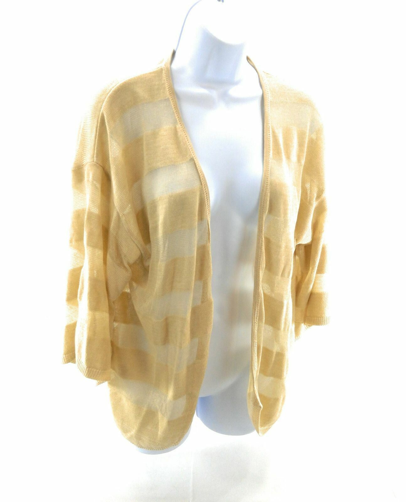 2 1 2 New York Womens Nude Sheer Striped 3/4 Length Sleeve Cardigan Size Medium