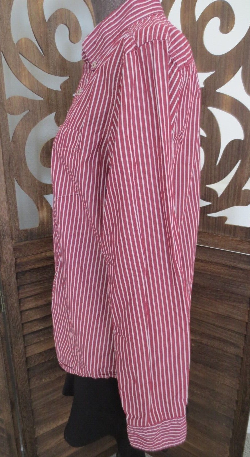 AEO American Eagle Womens Button Classic Fit Maroon Striped Top Shirt Blouse – M