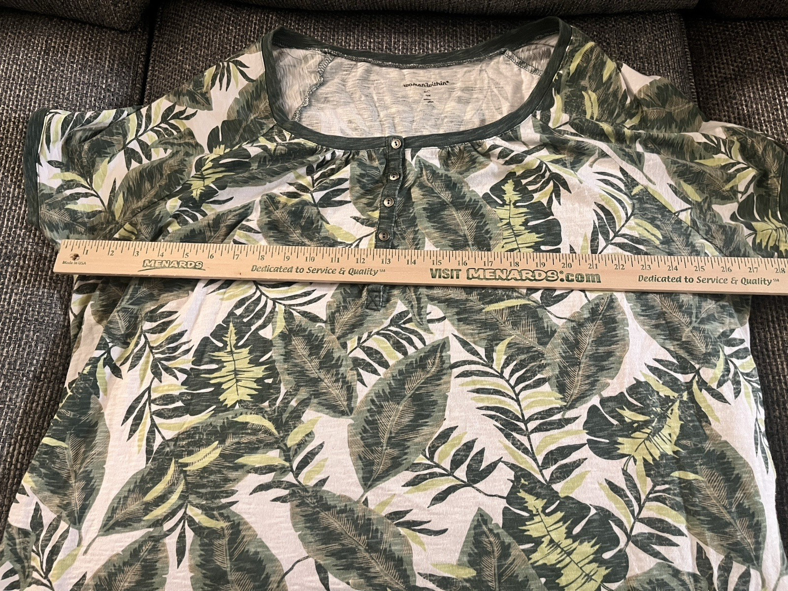 Woman Within henley shirt women plus size 3X green palm leaves tropical tropical