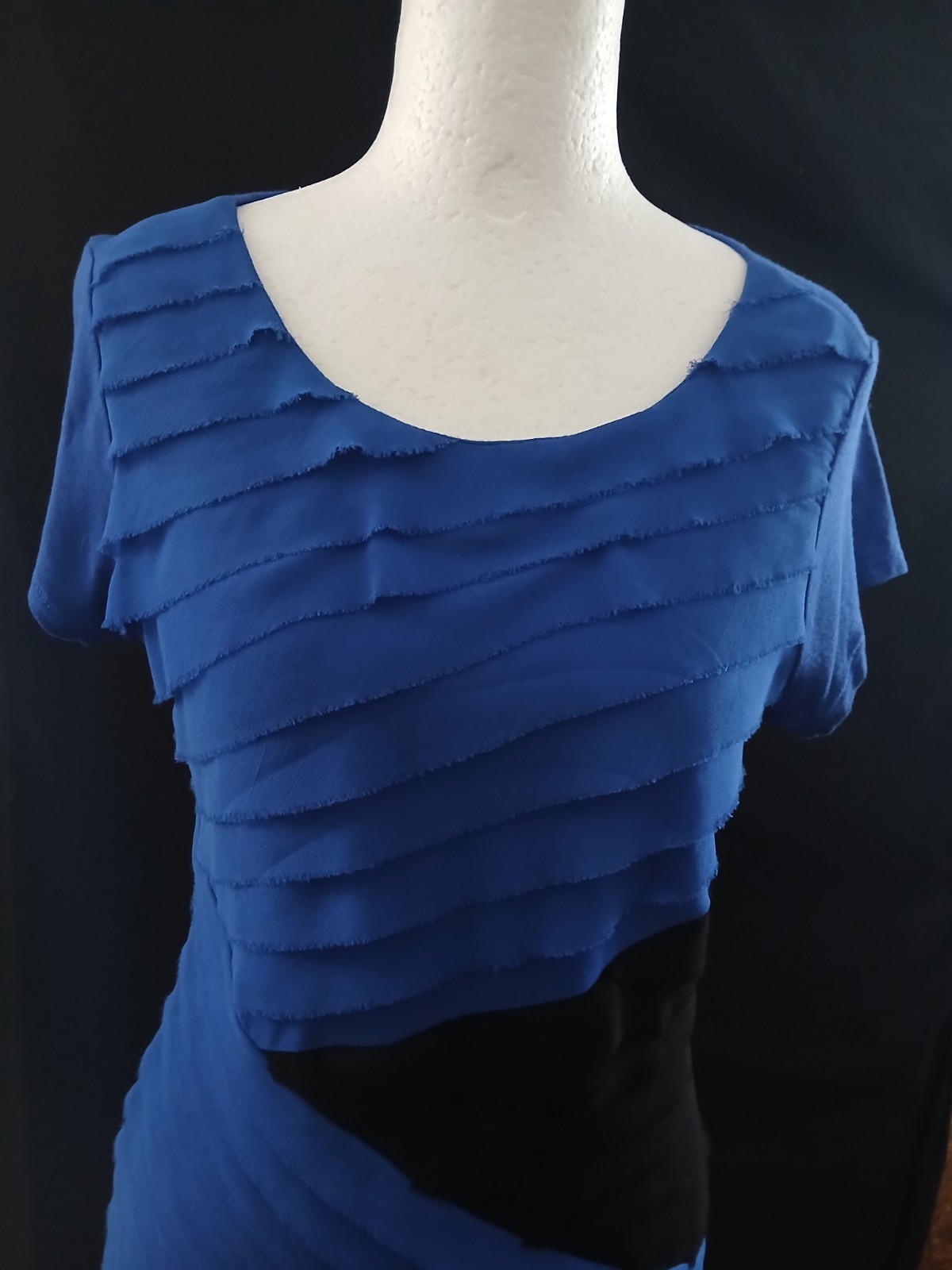 Black Saks Fifth Ave Blue/Black Short Sleeve Blouse Small