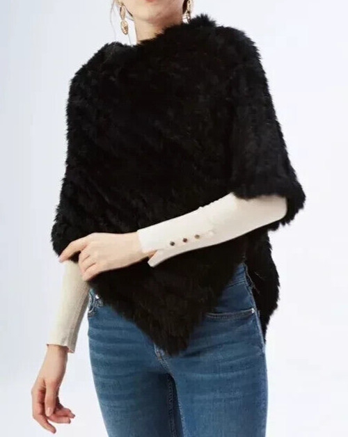 Real Genuine Rabbit Fur Poncho Cape Shawl CoverUp Top One Size XS S M L XL 1X 2X