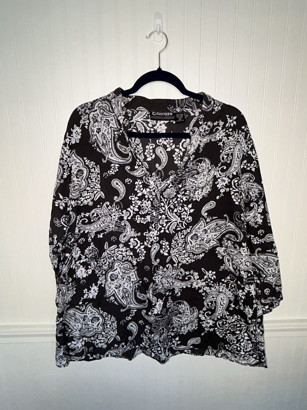 Citicraze Women’s Plus 1X Dark Gray 100% Cotton Blouse 3/4 Sleeve
