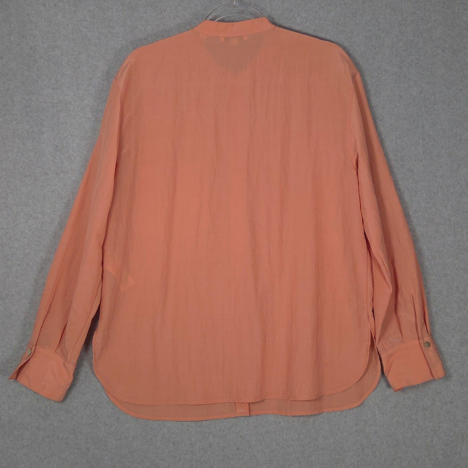 Vince Womens Large Relaxed Band Collar Button Down Blouse Orange Cupro Blend