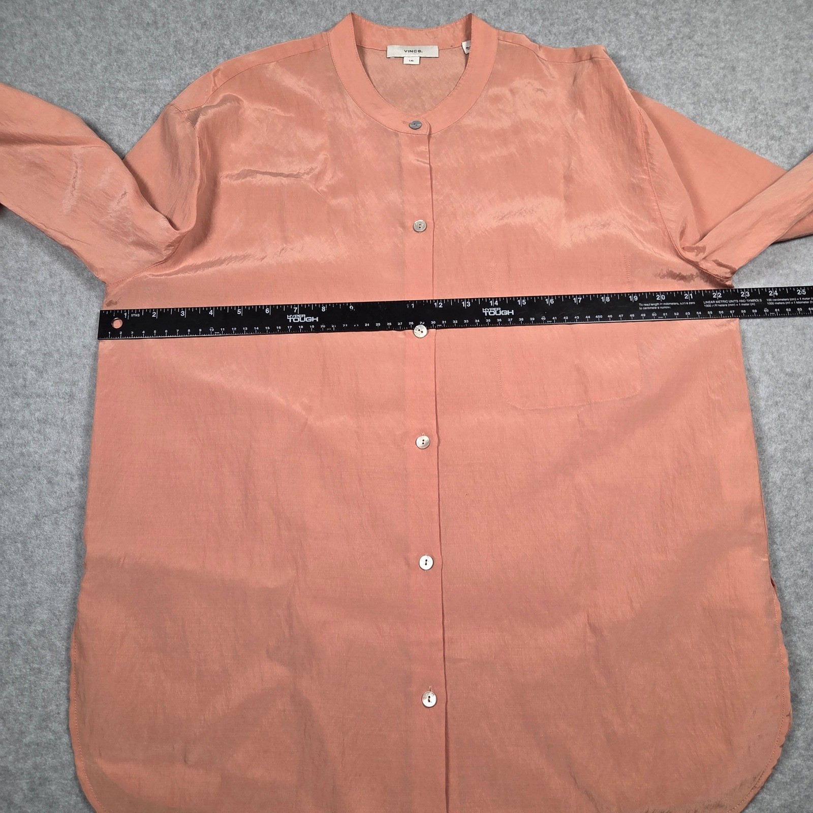 Vince Womens Large Relaxed Band Collar Button Down Blouse Orange Cupro Blend