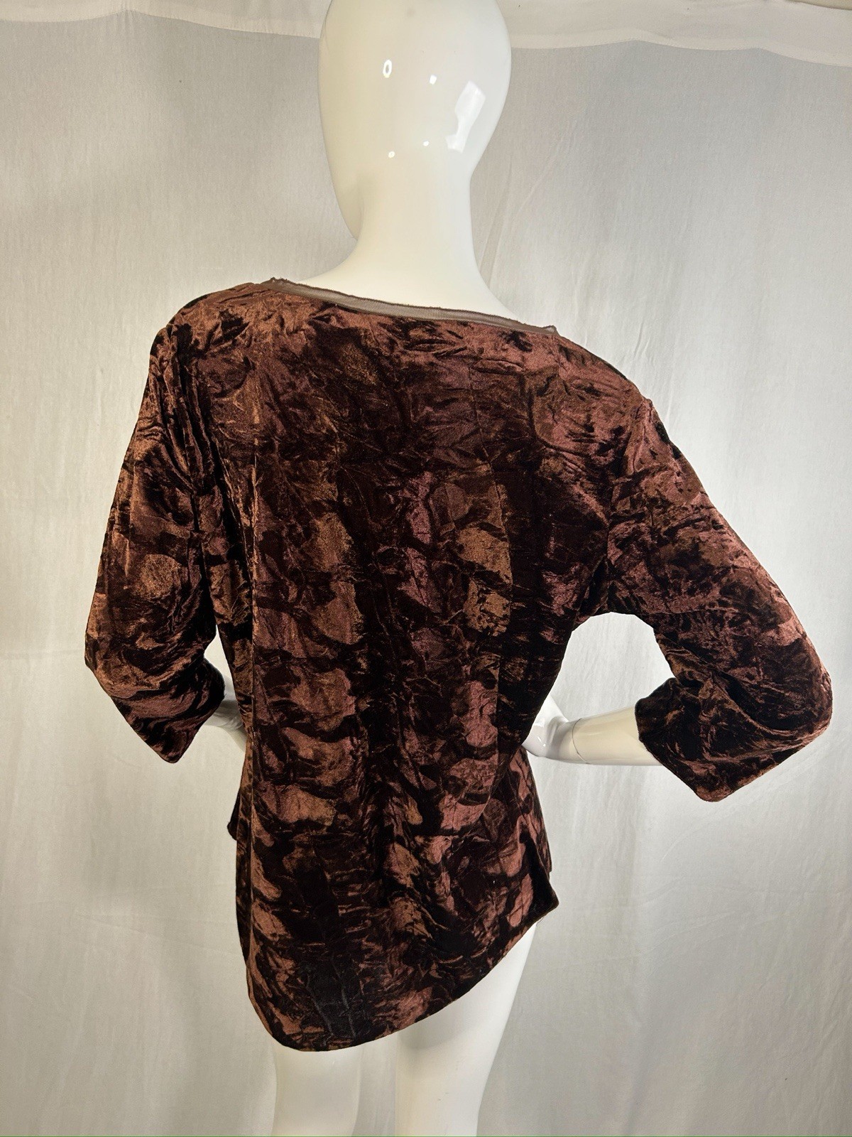 VTG Mob Wife 90s Velour Ruched Mesh Top XL Crushed Velvet Cinched Ruffled Gothic
