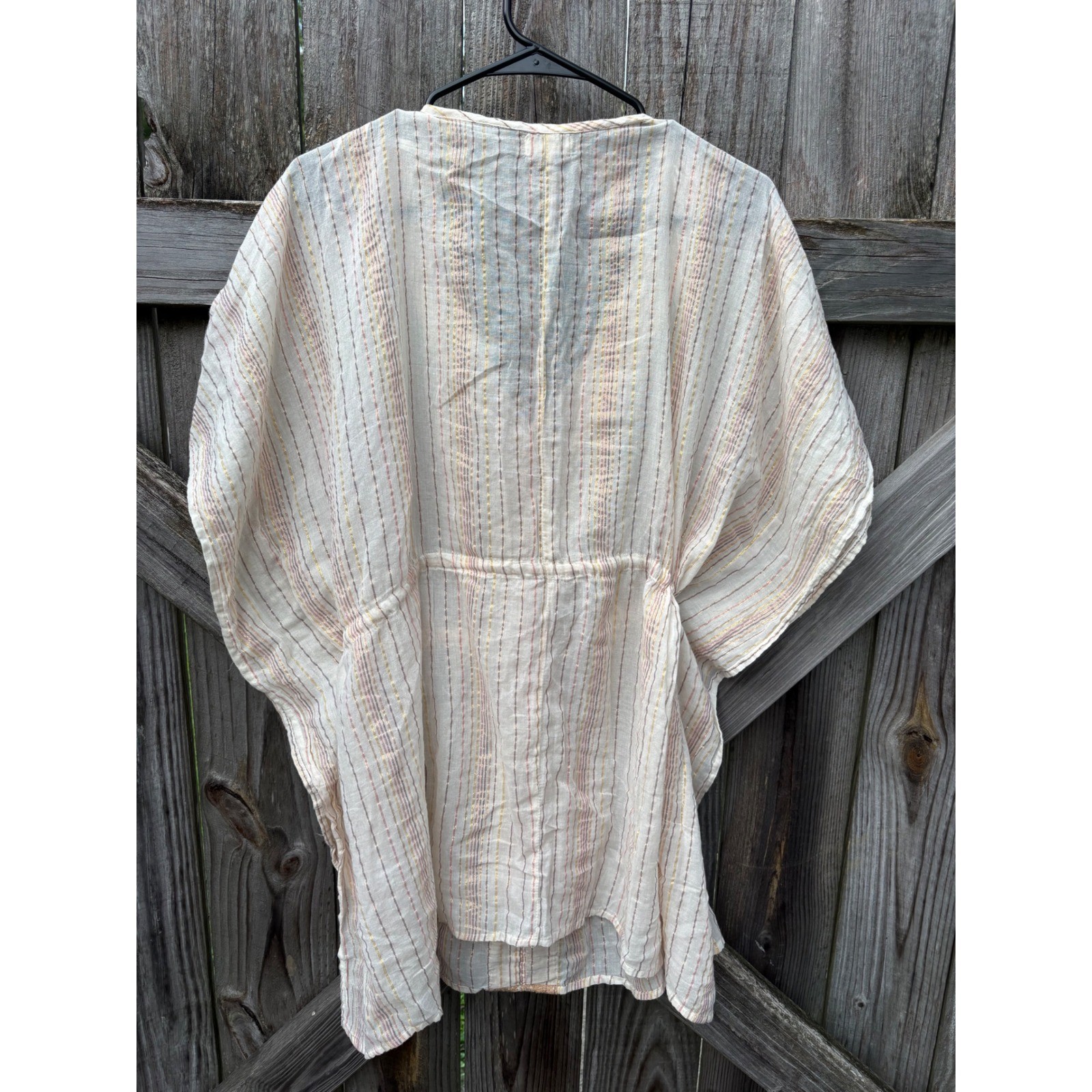 World Market Women Metallic Striped Embroidered Kaftan Top One Size Cream Gold