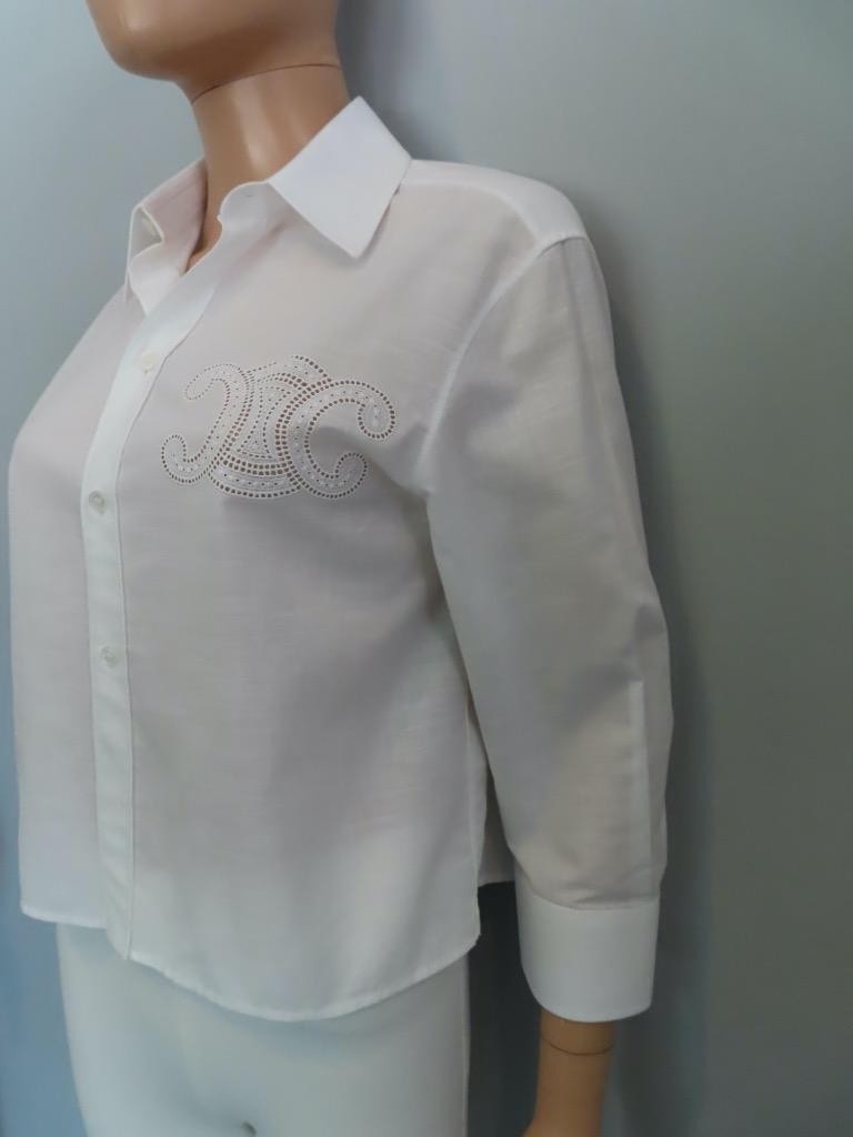 CELINE White Cotton/Triomphe Embroidery Shirt F 34/US 2