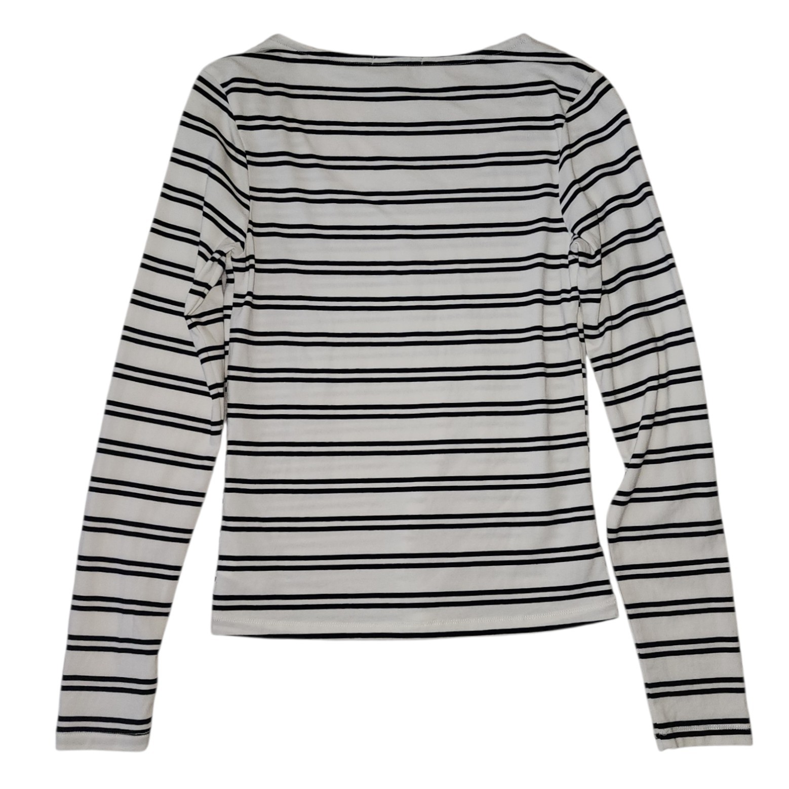 Three Dots Top Womens Size Small Black White Striped Scoop Neck Long Sleeve Tee