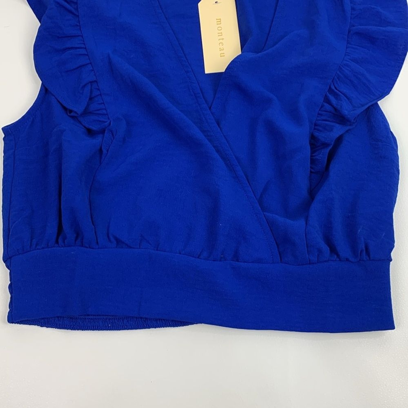 Monteau Vibrant royal Blue Ruffle Sleeve crop Top Sz Medium Stretch Bottom NWT