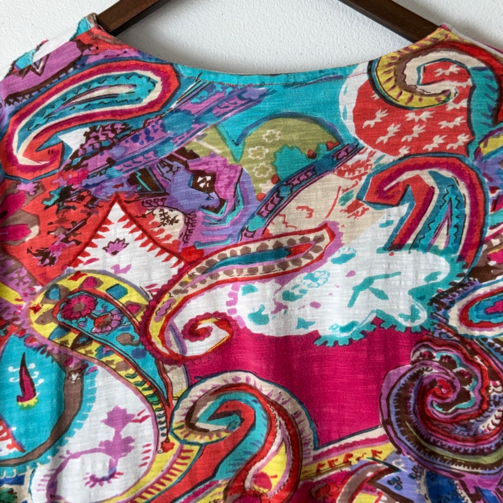 Parsley & Sage Tunic L 100% Cotton Art to Wear V-Neck Texture Psychedelic Multi