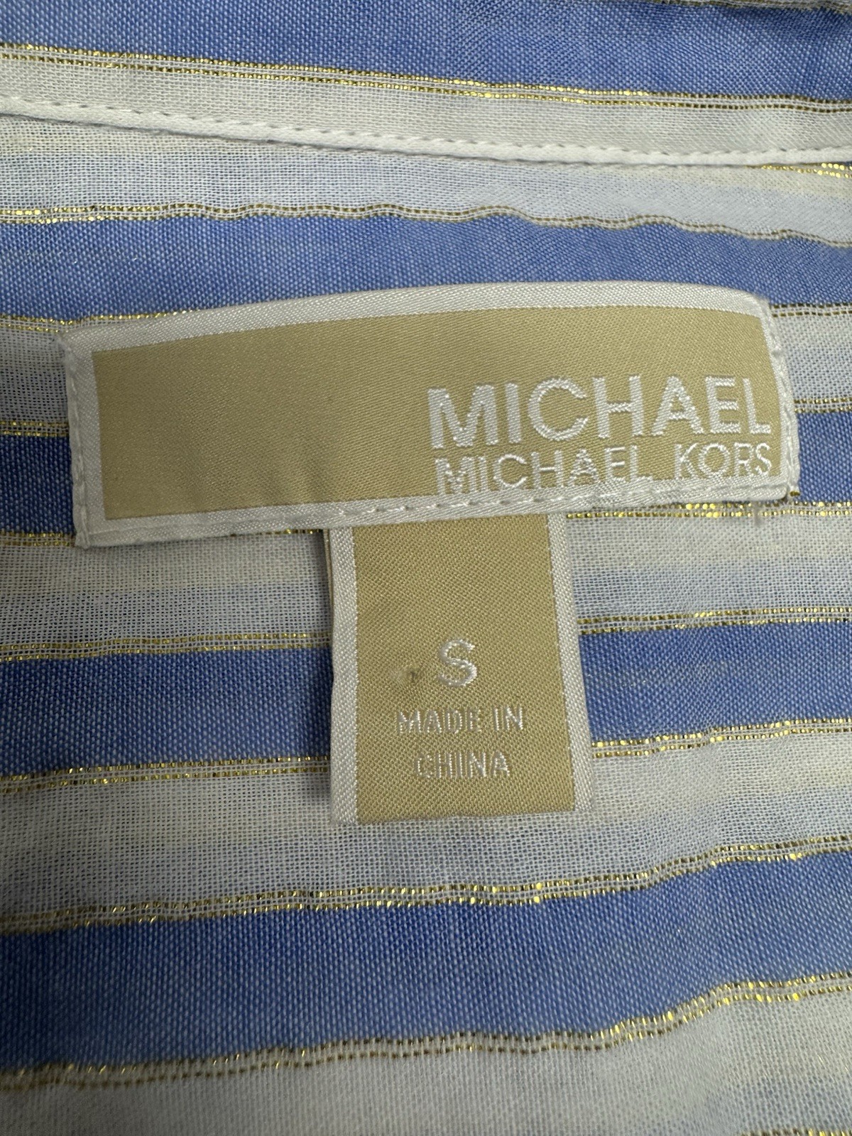Michael Kors Blue & White Striped Gold Style Long Sleeve Button Up Women’s S