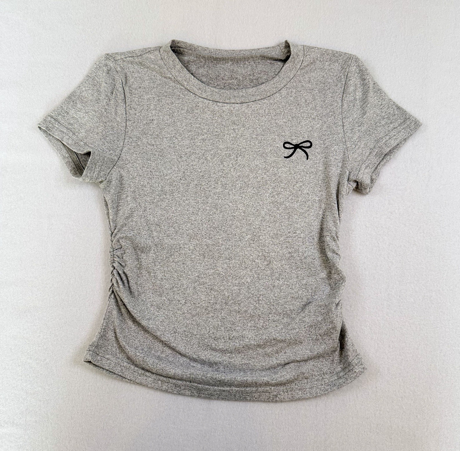 SHEIN Women’s Gray Ruched Bow Accent Crew Neck Short Sleeve Knit Tee S