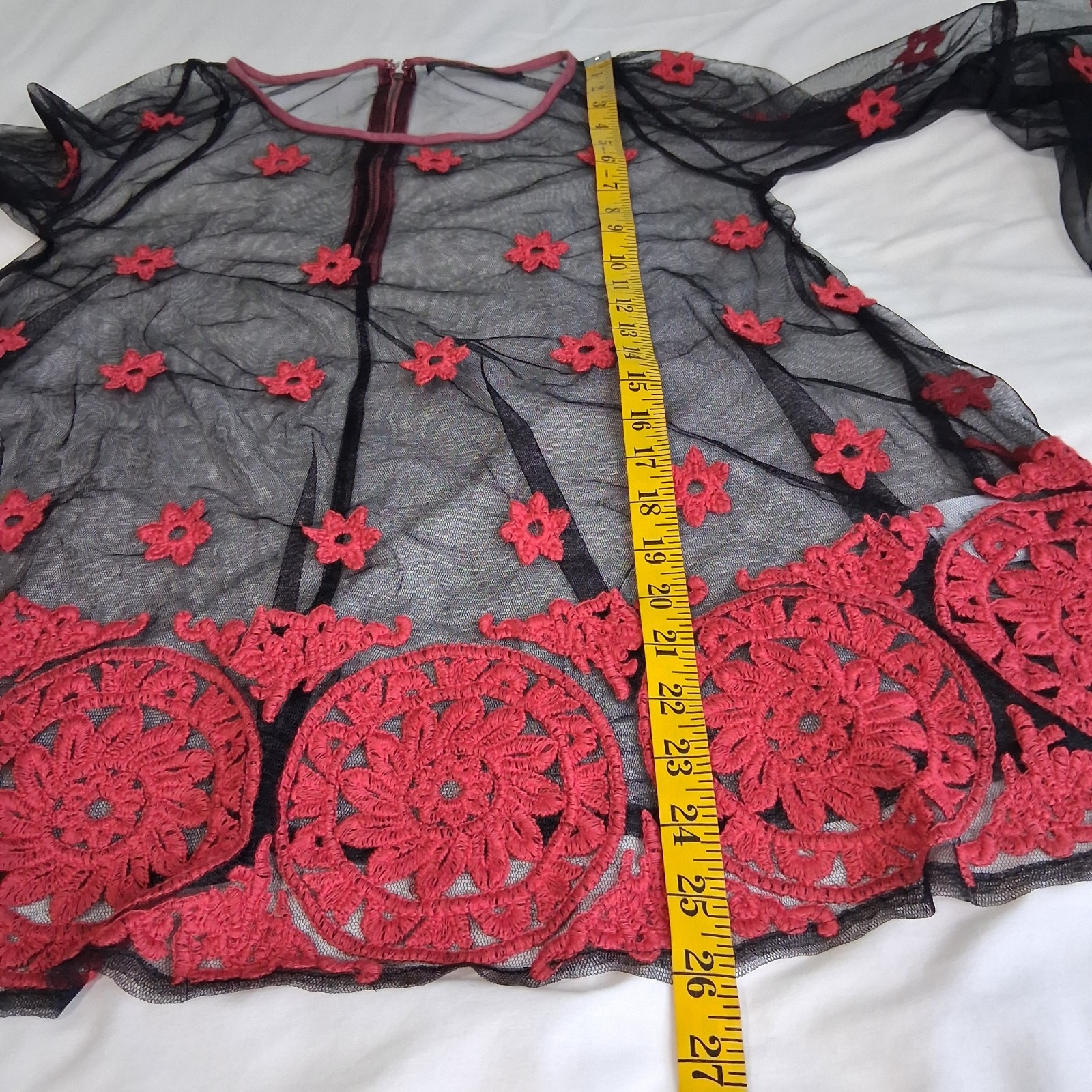 Anthropologie Hazel Sheer Mesh Embroidered Bell Sleeve Gothic Whimsigoth Blouse