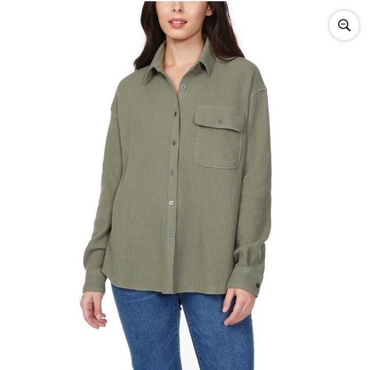 Buffalo Women’s Waffle Button-Down Top Large Olive Green New With Tags