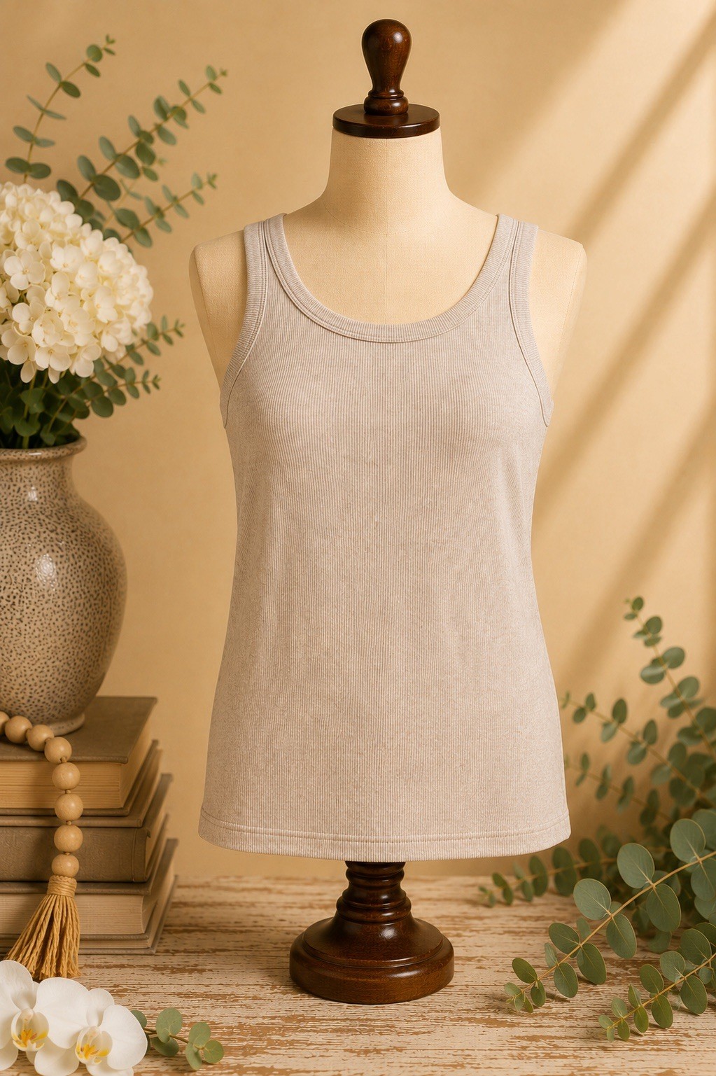 Banana Republic NWT Ribbed Tank Top Oatmeal Heather Cotton Blend Size M