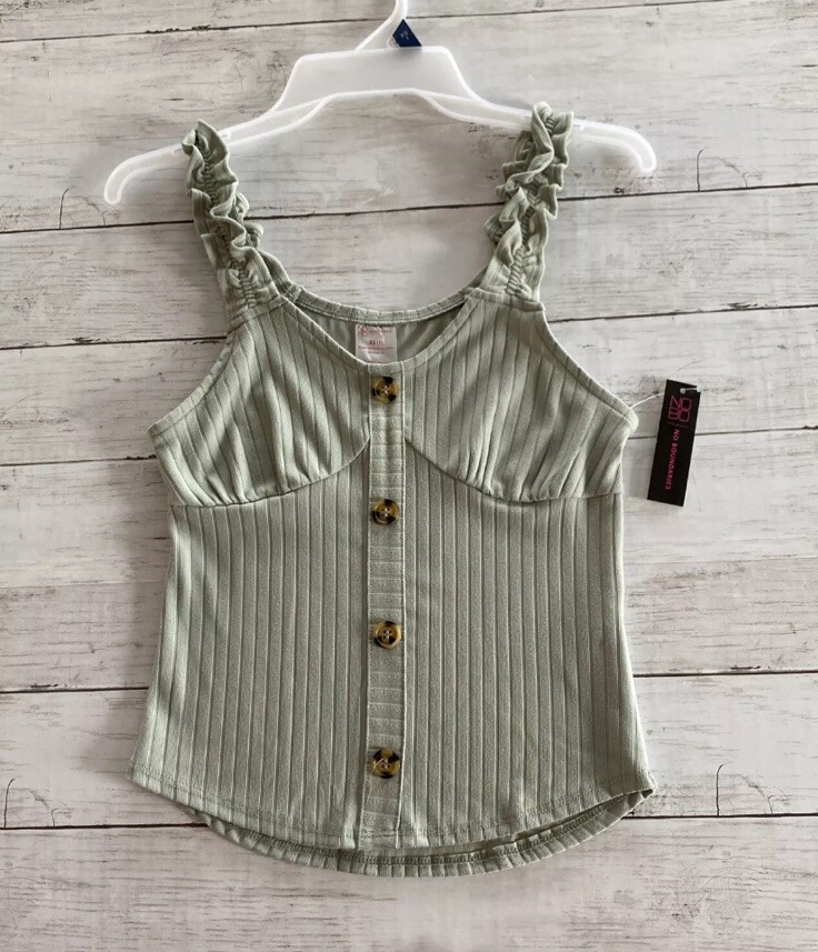 No Boundaries Juniors Rib Button Front Tank Top Shirt XS (1) Light Green NWT