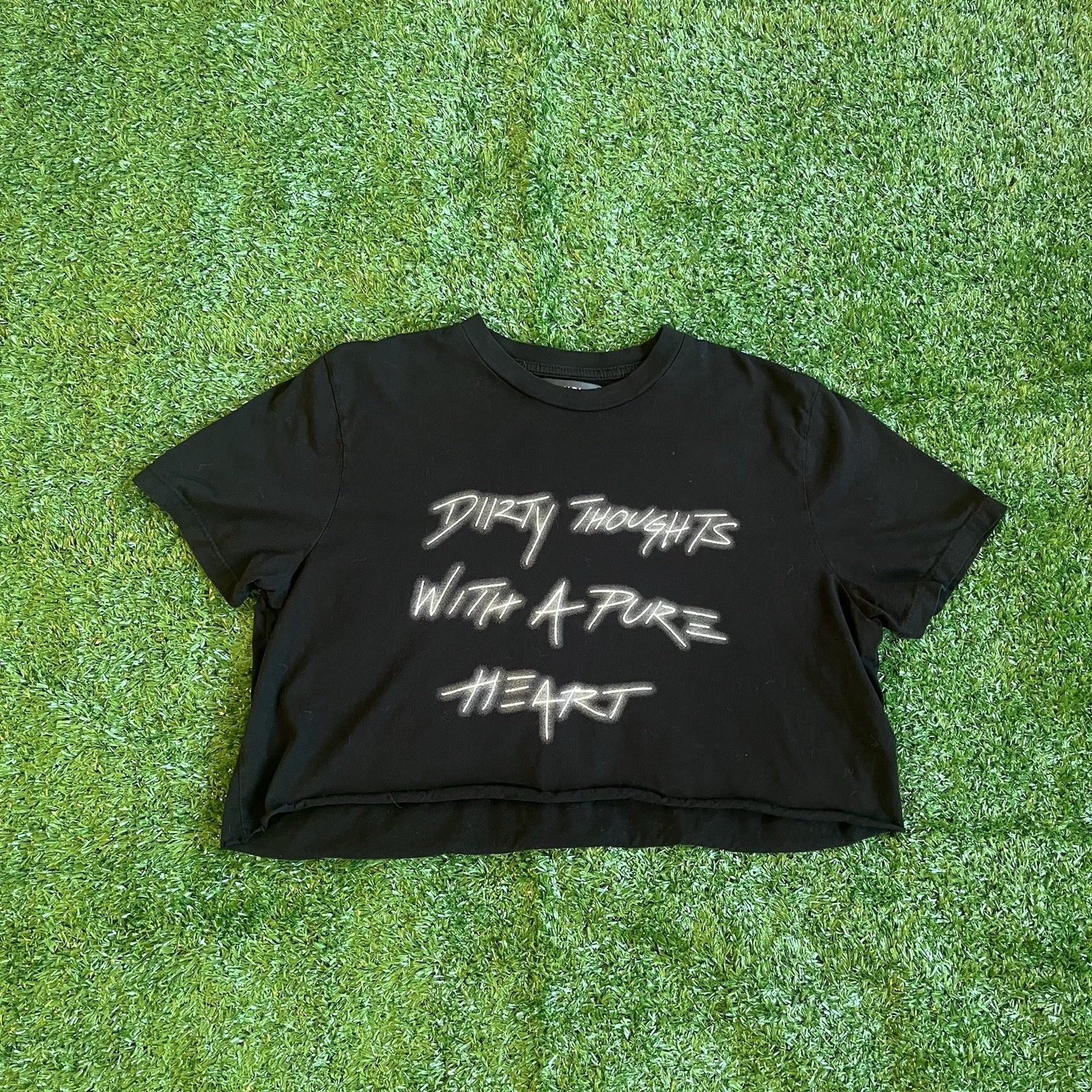 AMIRI Dirty Thoughts With A Pure Heart Cropped T Shirt Streetwear Black Size M