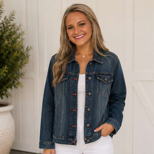 Motto Denim Jacket Blue Jean Button Up W/ Pockets Biker Trucker Western Large