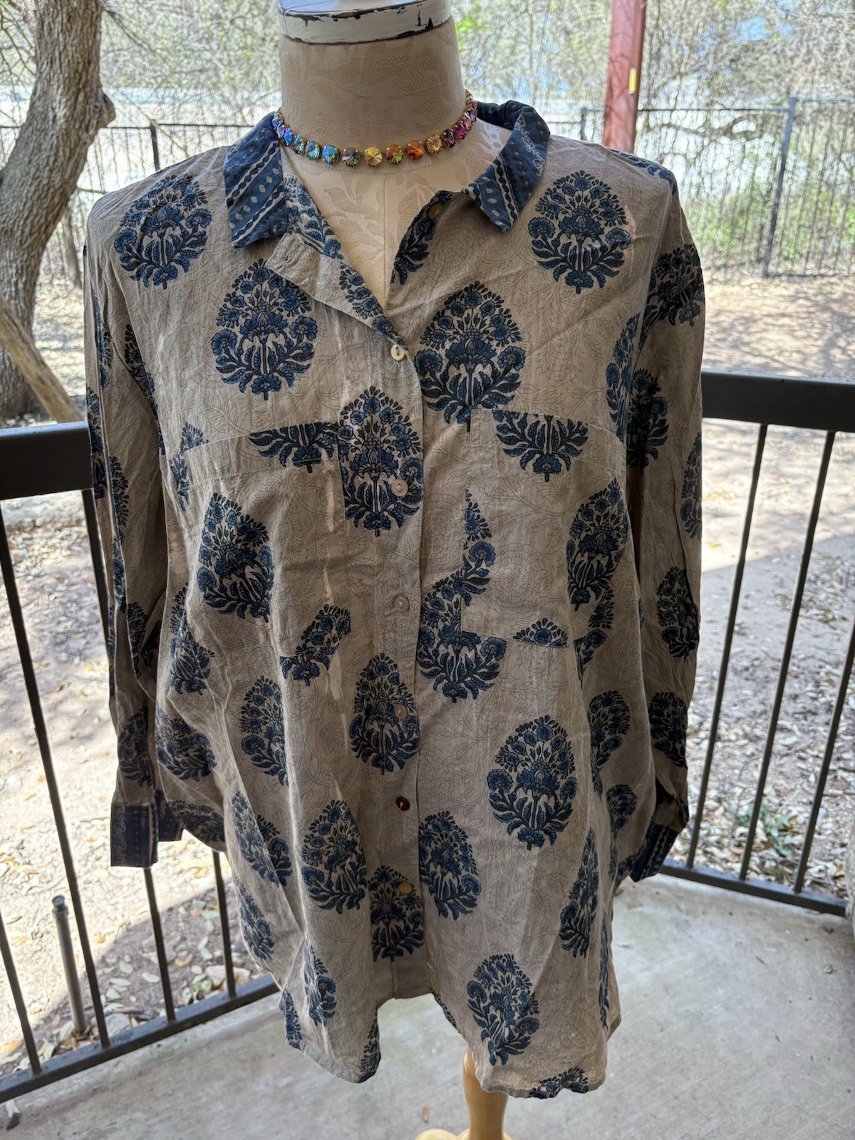 NWOT Jaded Gypsy Dahlia Blissfully Yours Top Bohemian Pockets Collar L/XL