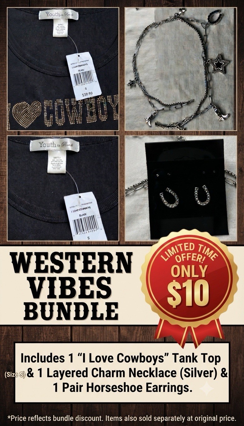 Cowboys -Youth N Revolt -Rhinestone Tank Top Sm+ Western Necklace & Earring Set