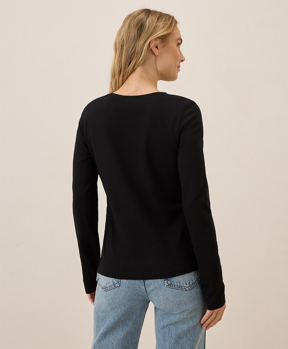 Pact Women’s Luxe Stretch Jersey Slim Long Sleeve Tee Black Small