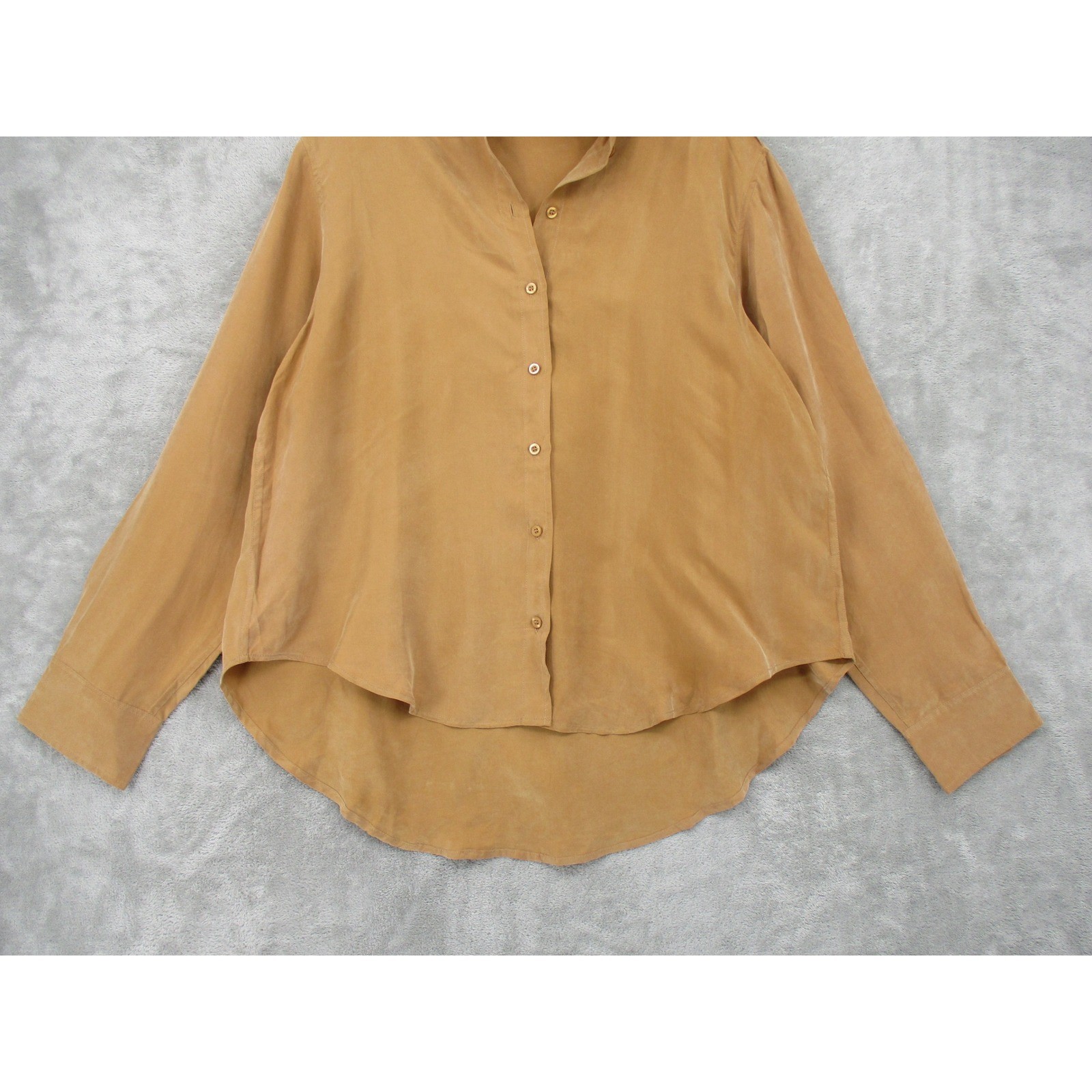 Reset Blouse Womens Large Silk Button Front High Low Office Relaxed Boxy Brown