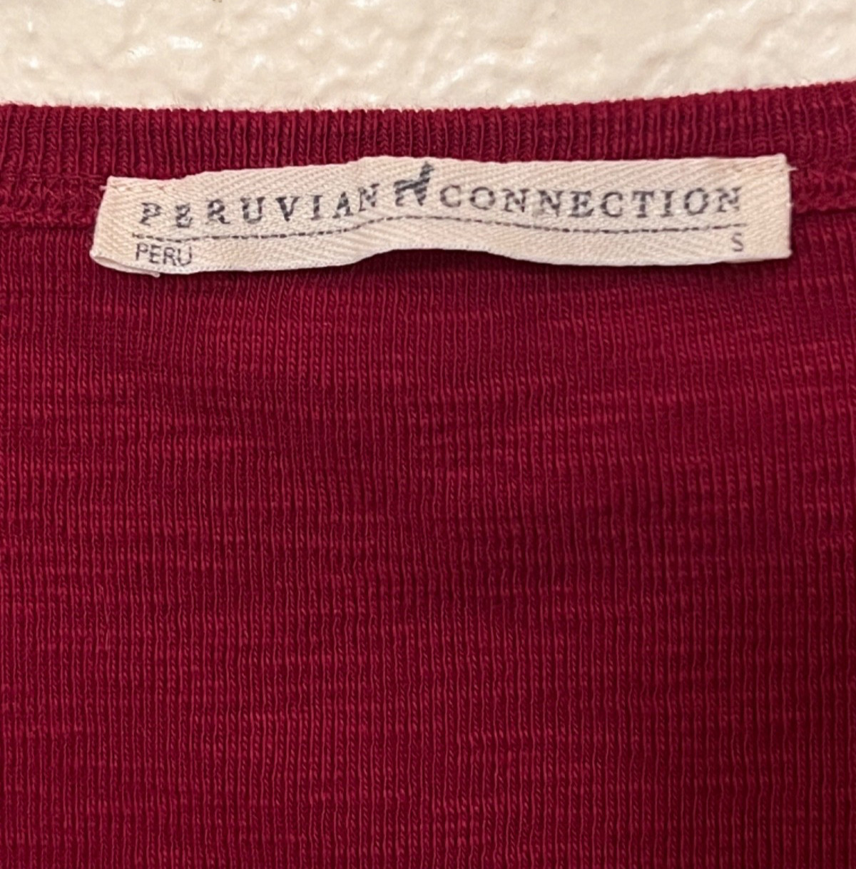 PERUVIAN CONNECTION Maroon Long Sleeve Top 100% Cotton V-Neck Women’s Size Small